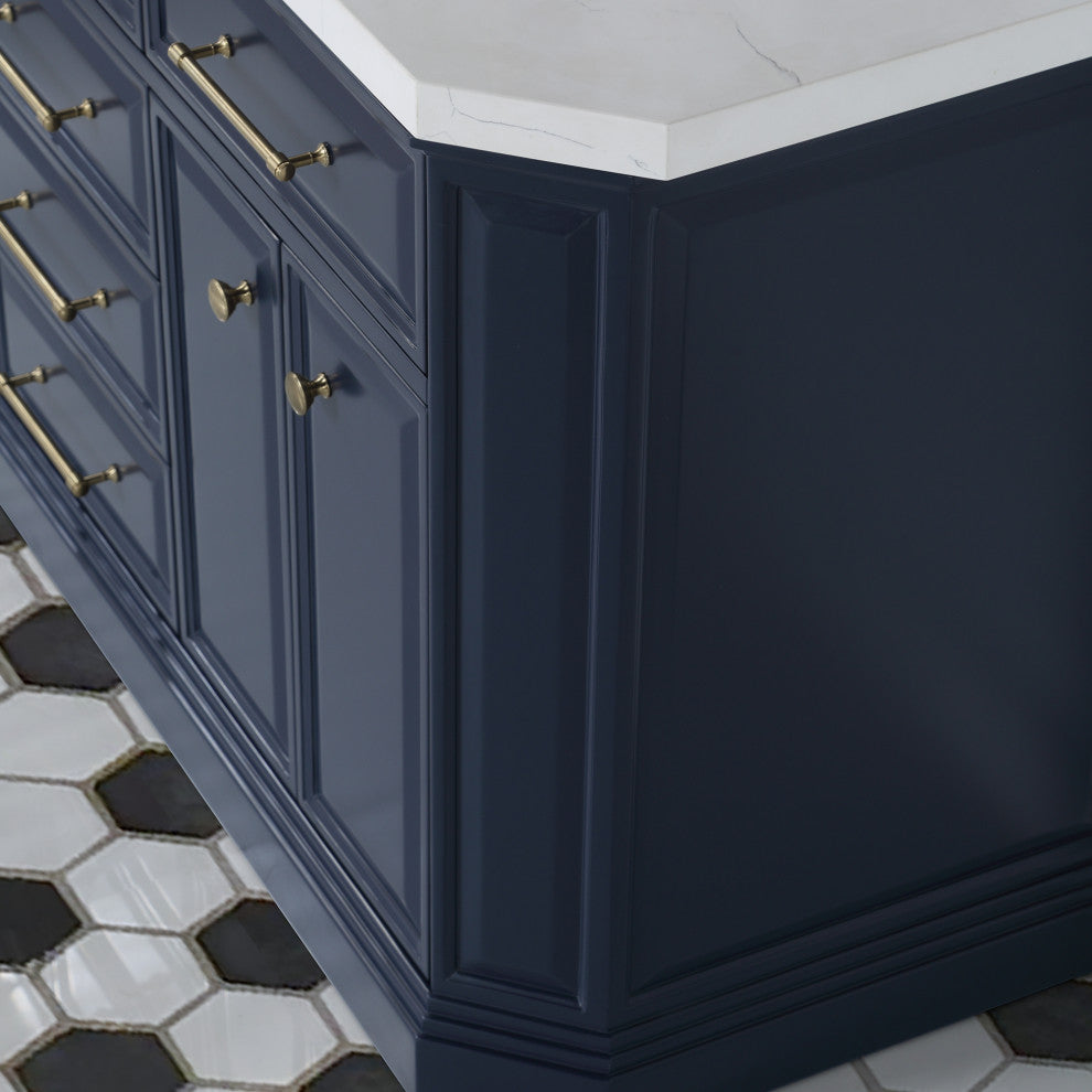 Palace 60" Double Sink White Quartz Countertop With Mirror, Blue