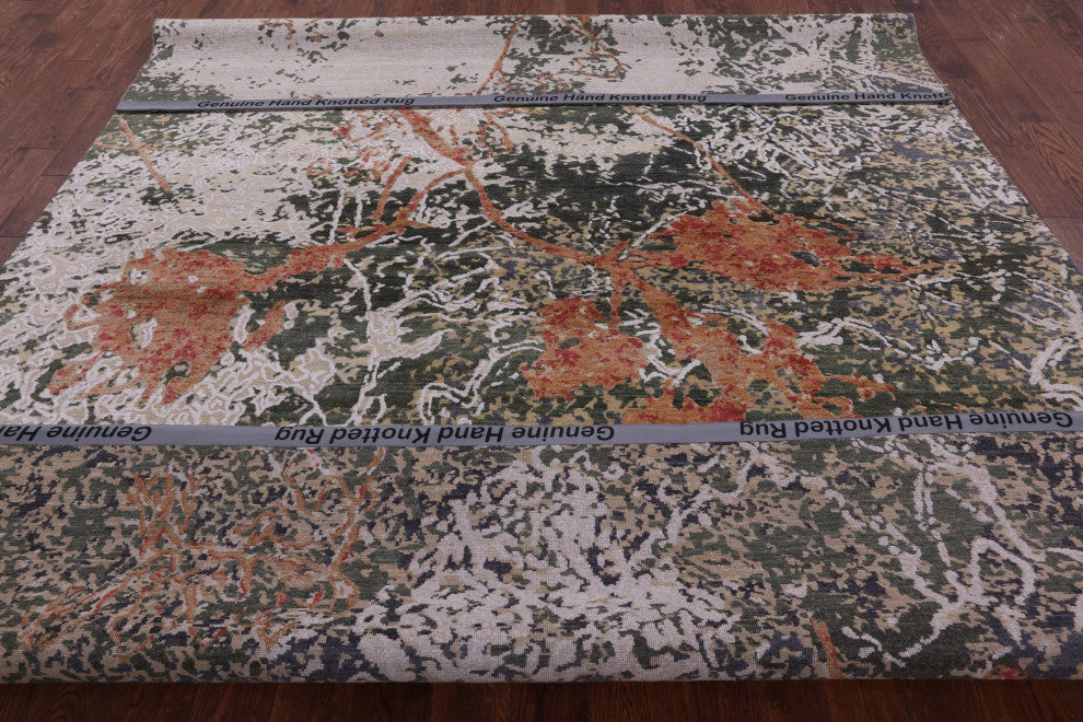 Hand-Knotted Wool and Silk Abstract Rug 8' 11" X 11' 8" Q7078