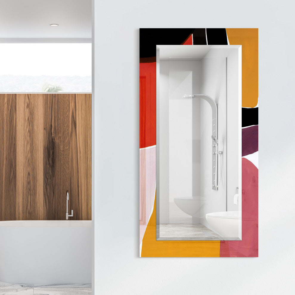 "Finale" Beveled Mirror on Printed Abstarct Tempered Art Glass, 54x28"
