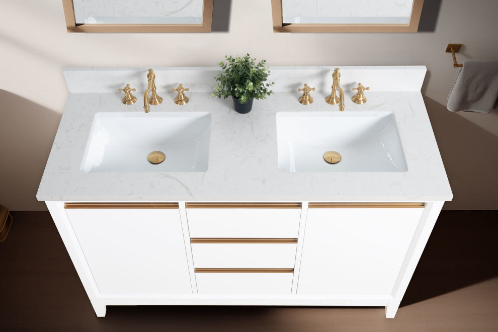 Vanity Art Bathroom Vanity With Sink, White, 54" Double