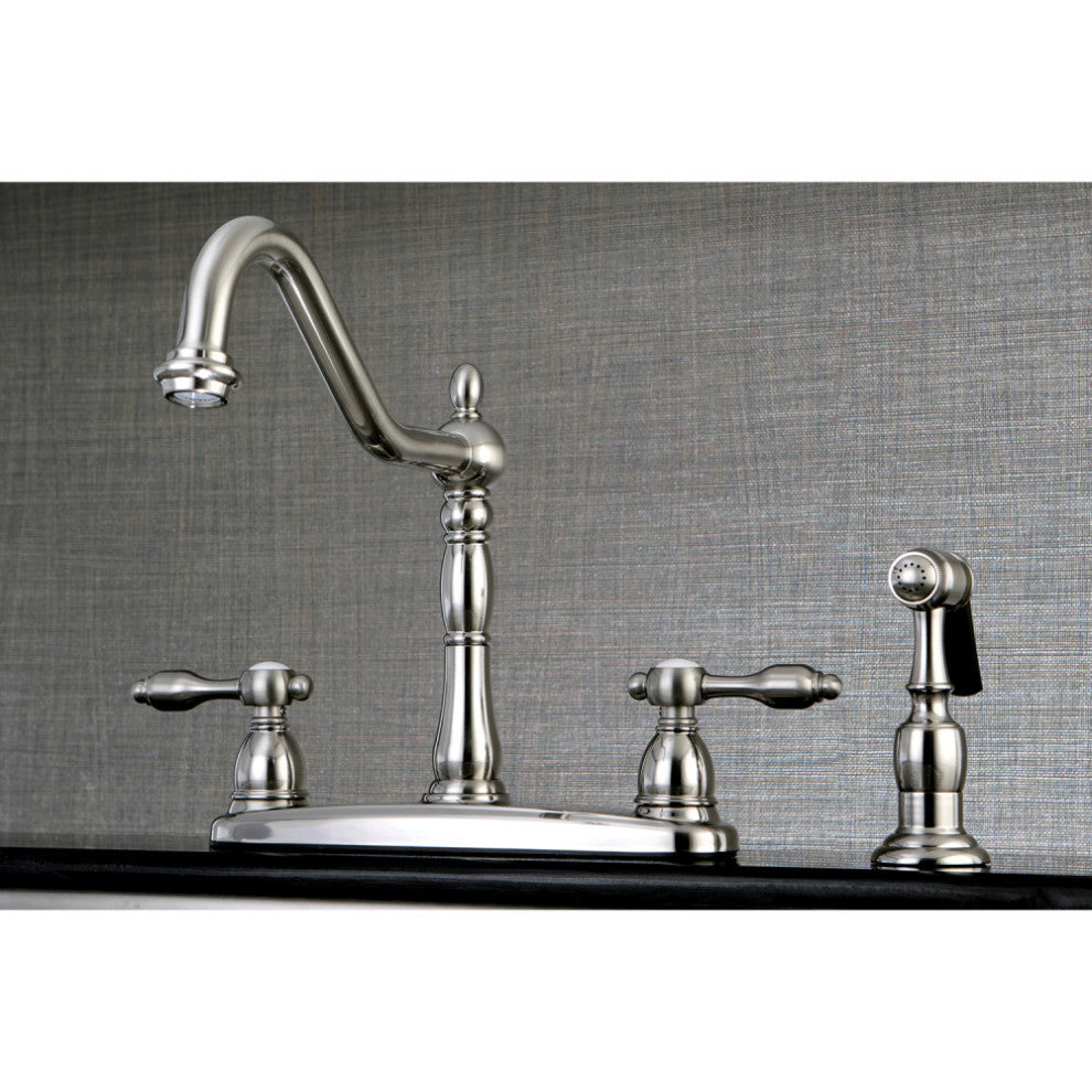 Kingston Brass Centerset Kitchen Faucet With Brass Sprayer, Brushed Nickel
