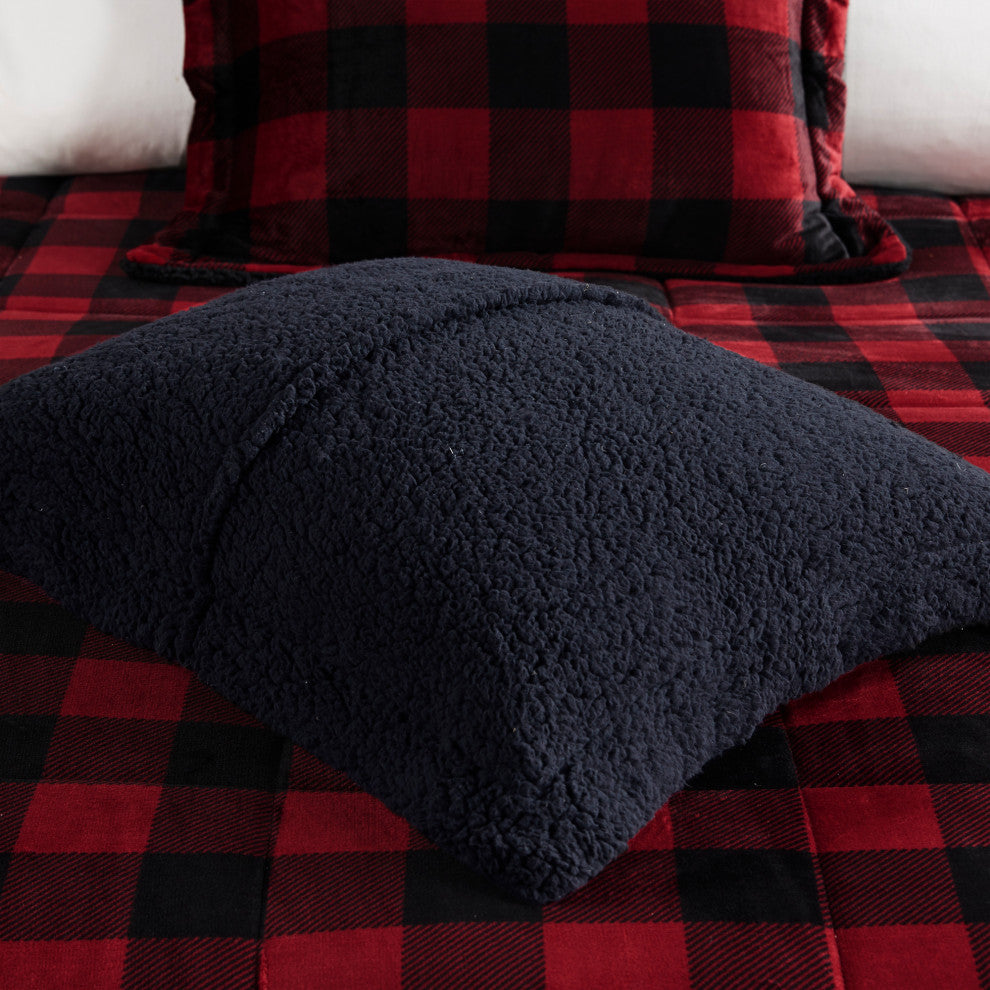 Woolrich Alton Plush to Sherpa Winter Comforter Set, Red Buffalo Check, King