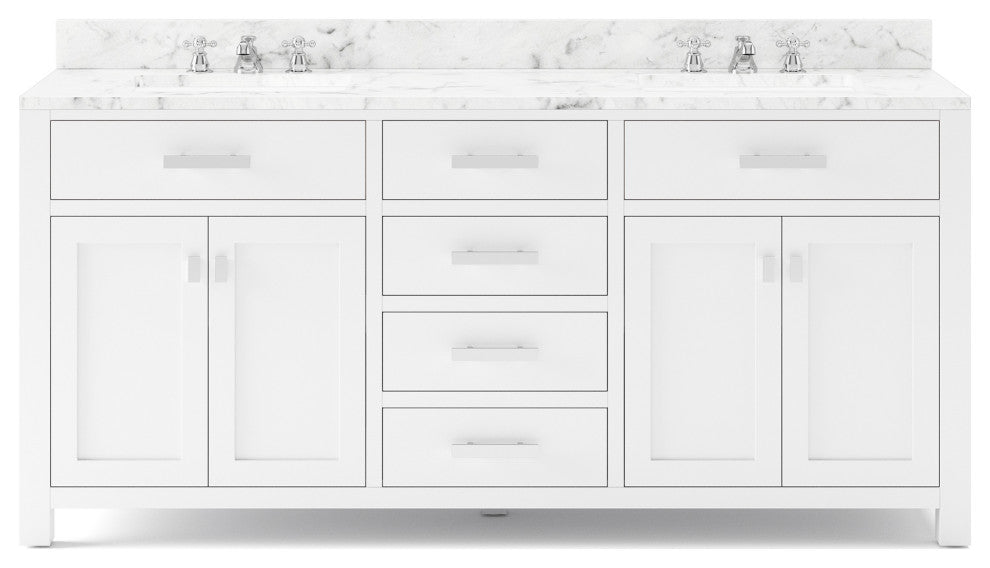 Madison Pure White Bathroom Vanity, 72", No Mirror, Two Faucets