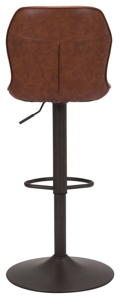 Bar Stool Chair Barstool, Faux Vinyl Leather, Steel, Vintage Brown, Bronze