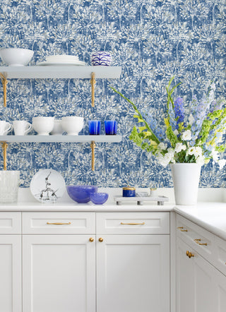 Dori Blue Painterly Floral Wallpaper Bolt