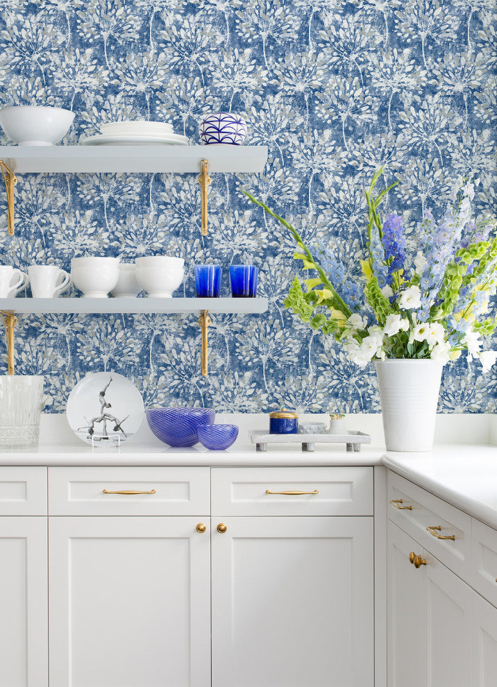 Dori Blue Painterly Floral Wallpaper Bolt