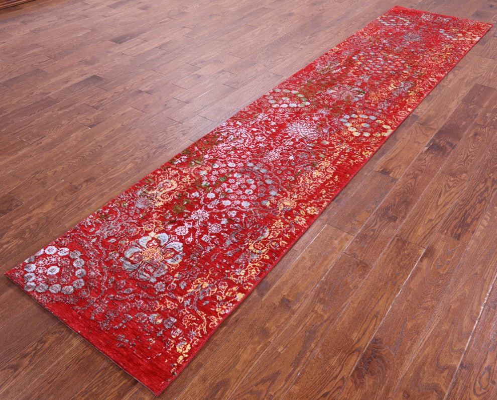Runner Modern Wool and Silk Handmade Rug 2' 7" X 12' 1" Q11820