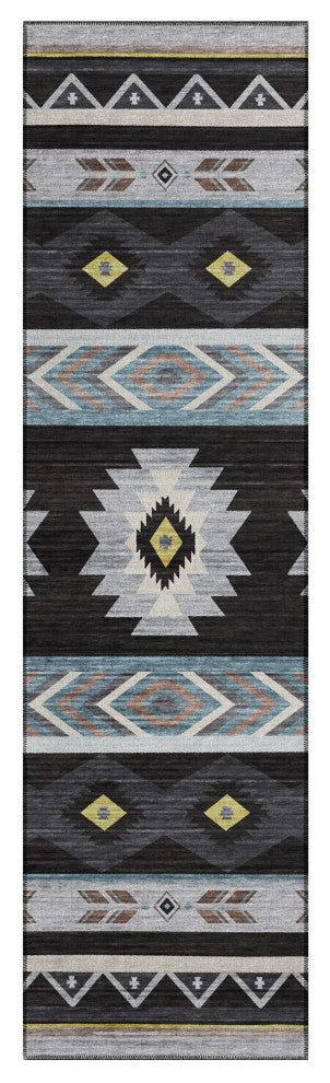 Indoor/Outdoor Phoenix PH3 Black Machine Washable 2'3" x 7'6" Runner Rug