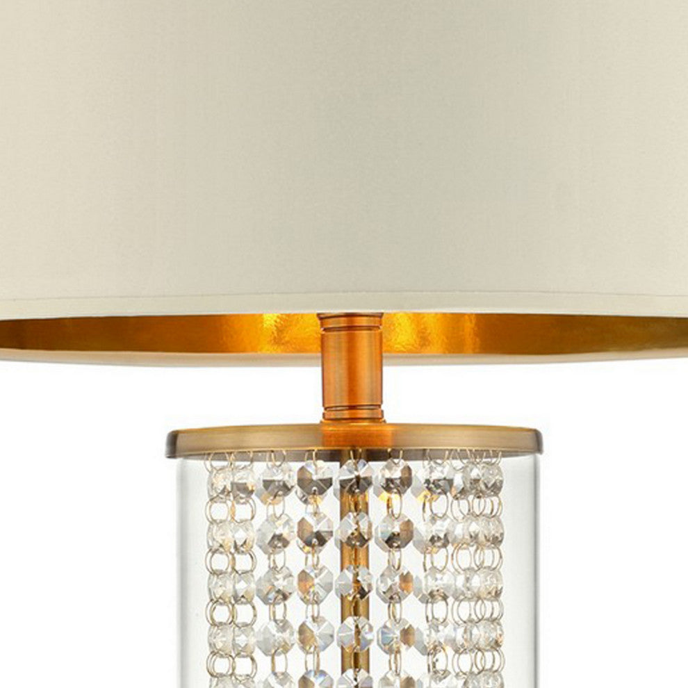 Benzara BM240917 Table Lamp With Cylindrical Drum and Stacked Crystals, Gold