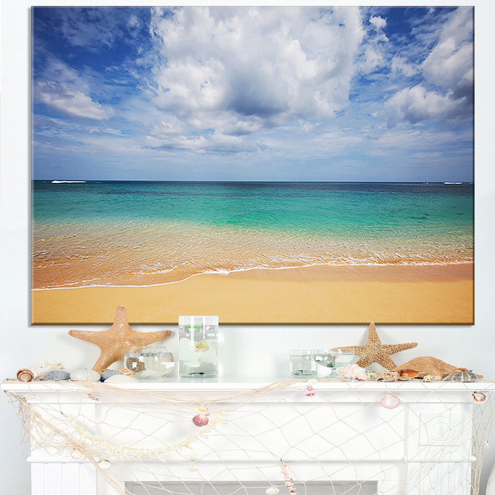 "Bright Seashore With Heavy Clouds" Modern Beach Canvas Art Print, 40"x20"