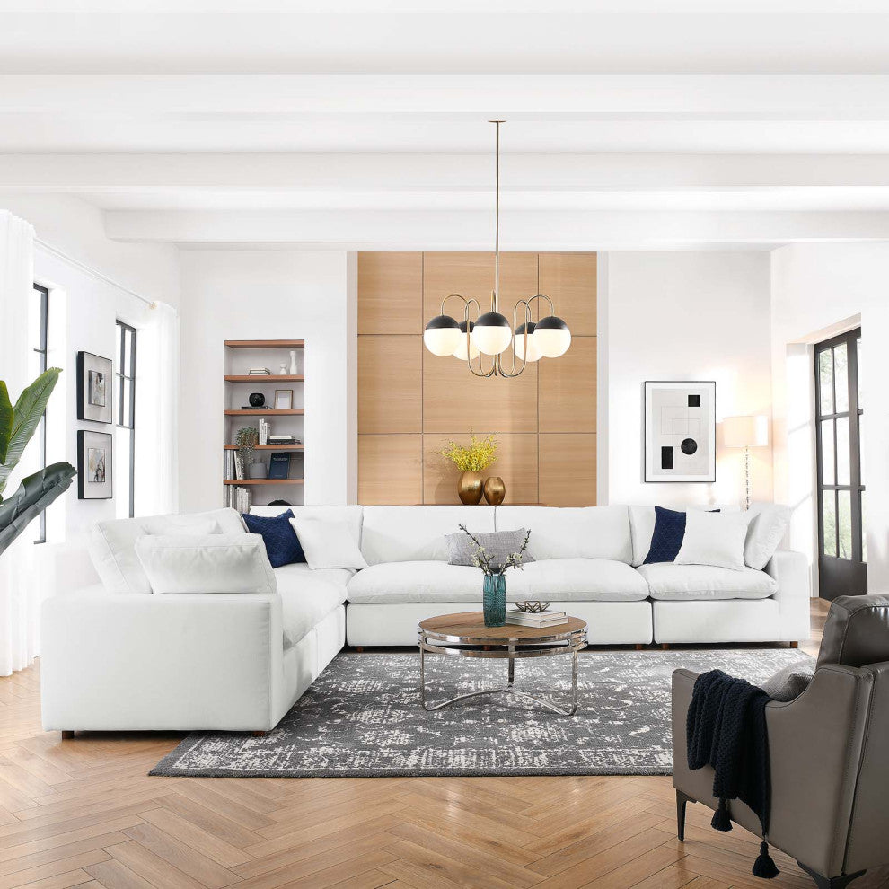 Commix Down Filled Overstuffed 6 Piece Sectional Sofa Set, Pure White