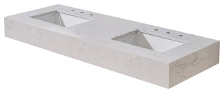 Merano Engineered Stone Vanity Top, Aosta White Apron With White Sink, 60"