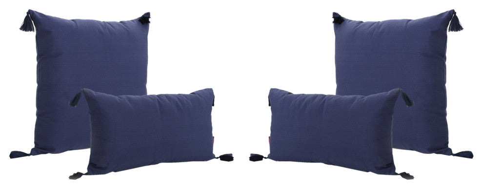 GDF Studio 4-Piece Nolan Fabric Tassel Throw Pillows Set, Dark Blue