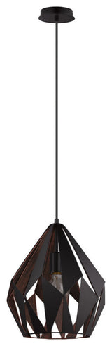 1x60W Pendant With A Black Outer Finish and Copper Interior Finish, Copper