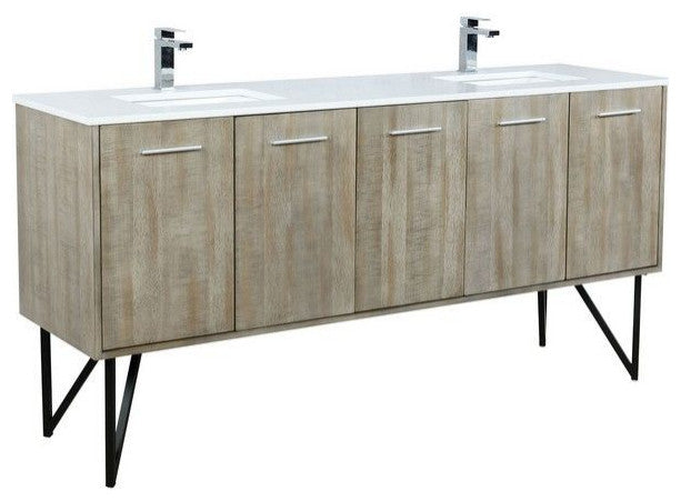 Lancy Modern 72" Rustic Acacia Double Sink Bathroom Vanity, Labaro Brushed Nicke