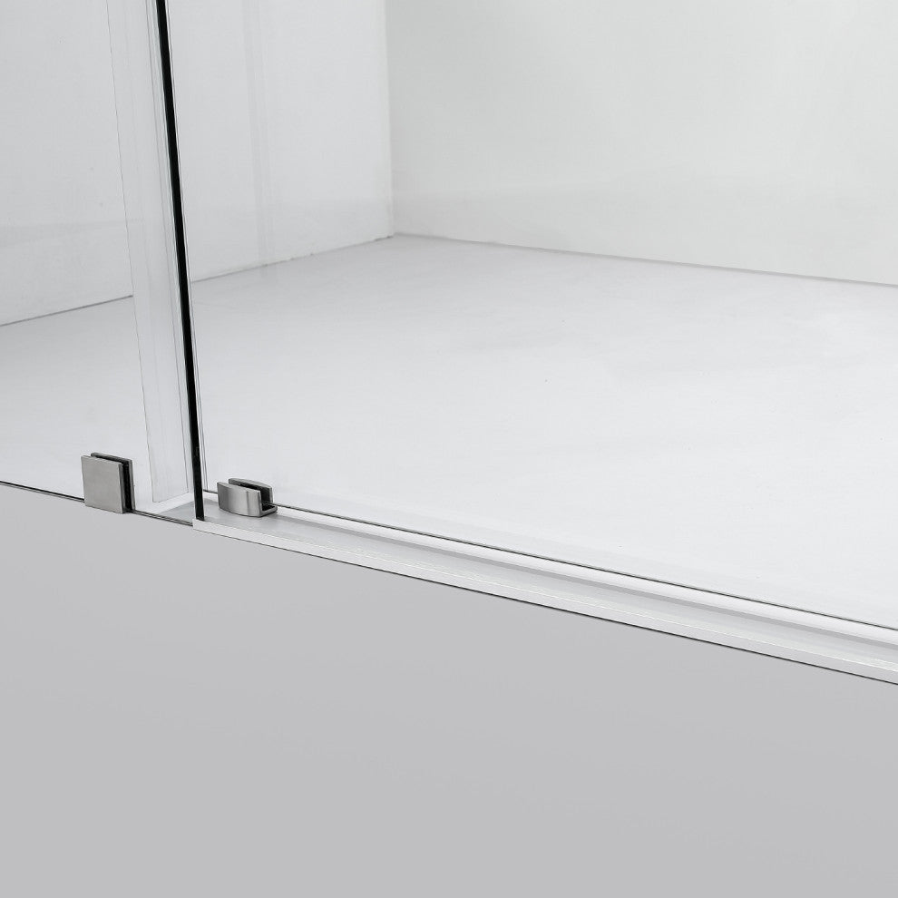 Villena Single Sliding Frameless Shower Door, Brushed Nickel, 60"