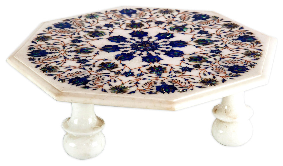 Chowki, Traditional Indian Pedestal with Marble Inlay