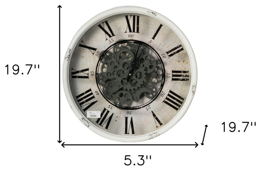 Rustic White Industrial Gear Vintage Wall Clock