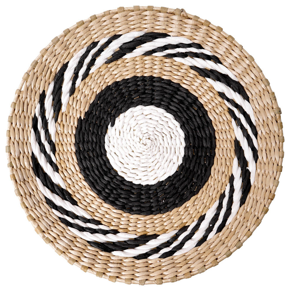 American Art Decor Woven Seaweed Hanging Wall Basket- Black, Natural, White