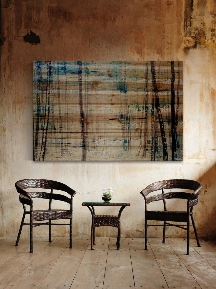 "Splash of Blue Sky" Painting Print on Natural Pine Wood, 45"x30"