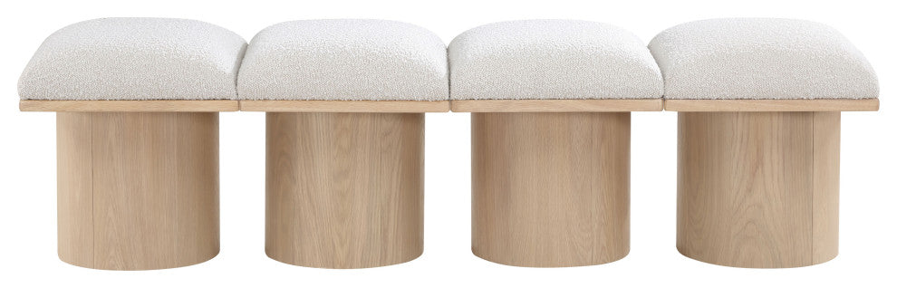 Pavilion Boucle Fabric Upholstered 4-Piece Modular Bench, Cream, Natural Finish