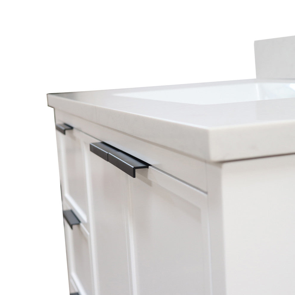37" Single Sink Vanity, White With Engineered Stone Top