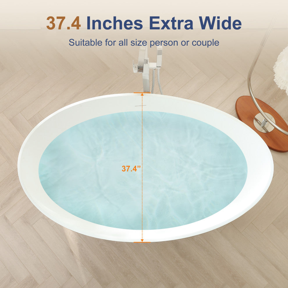 63" Wave-Shaped Stone Resin Matte Freestanding Bathtub, White