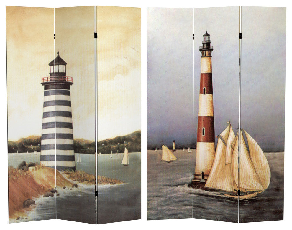 6' Tall Double Sided Lighthouses Canvas Room Divider