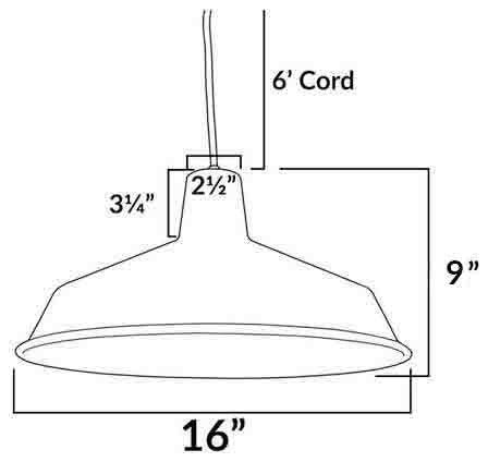 120V Commercial Grade Hanging Ceiling Pendant - 16" Diameter, Copper