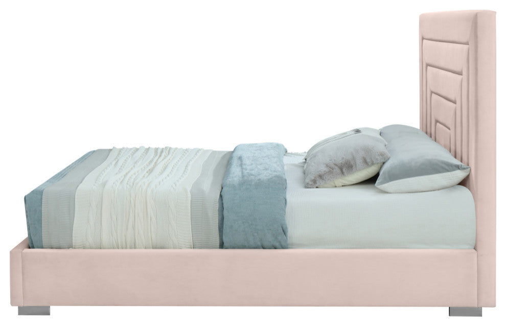 Nora Velvet Upholstered Bed, Pink, Queen