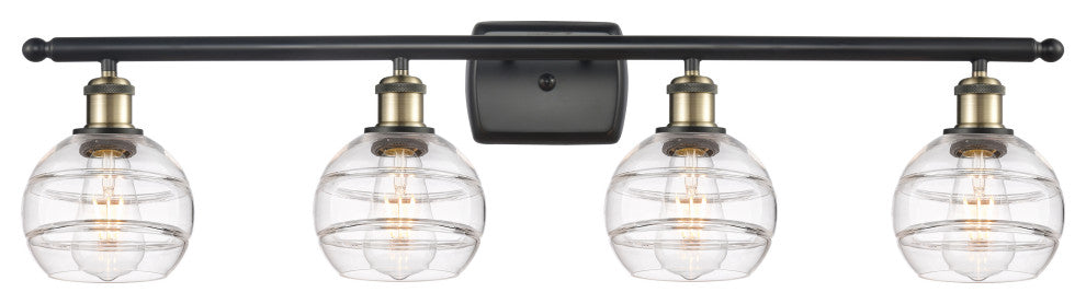 Ballston-Rochester 4-Light 36" Bath Vanity Light, Black Antique Brass, Clear
