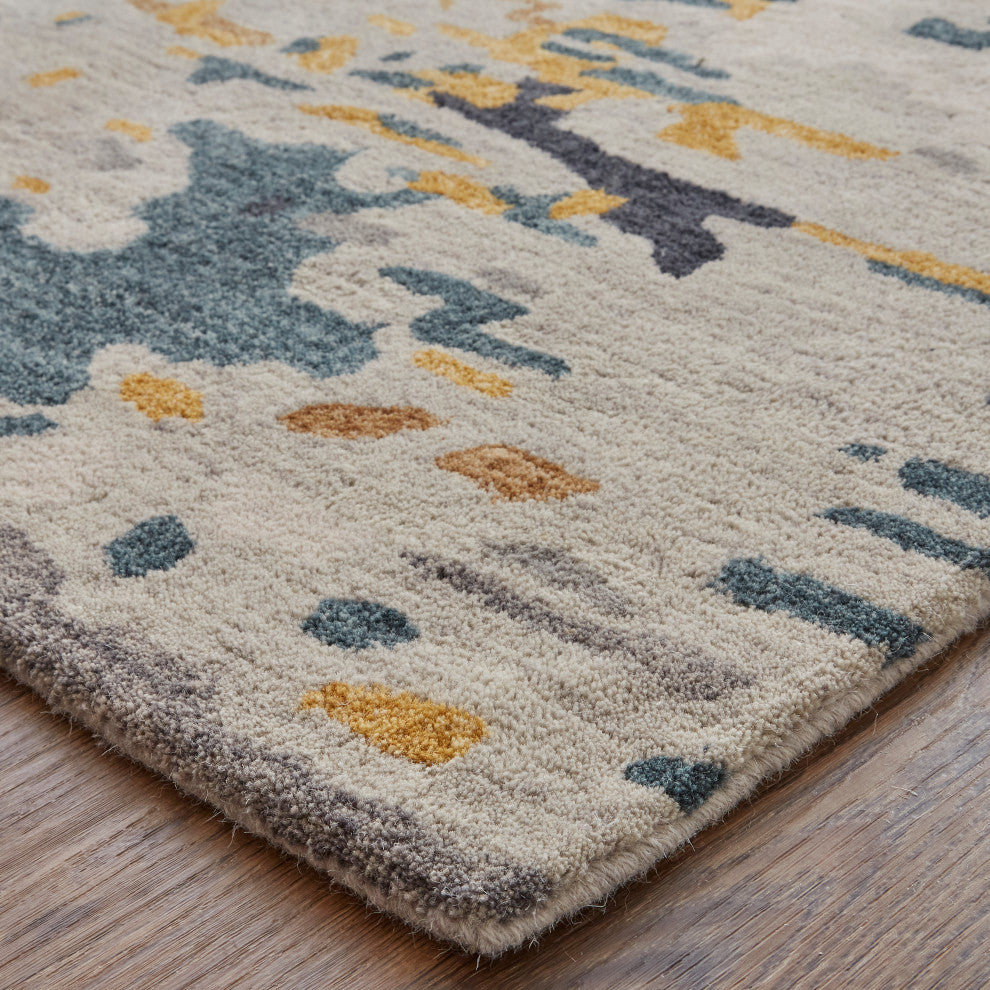 Weave & Wander Everley Wool Rug, Warm Beige/Blue, Rug, Gray, 4'x6'