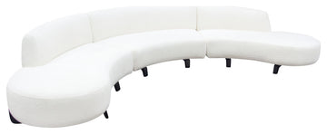3 Piece Modular Curved Armless Sofa, 2 Chaises, Faux White Shearling
