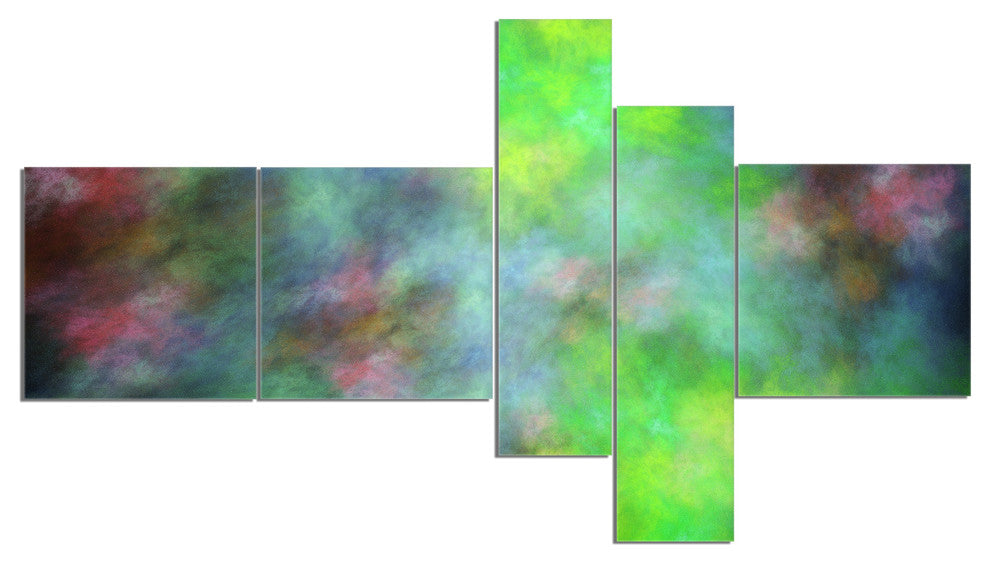 Green Blue Sky with Stars, Abstract Canvas Art Print, 60"x32", 5 panels