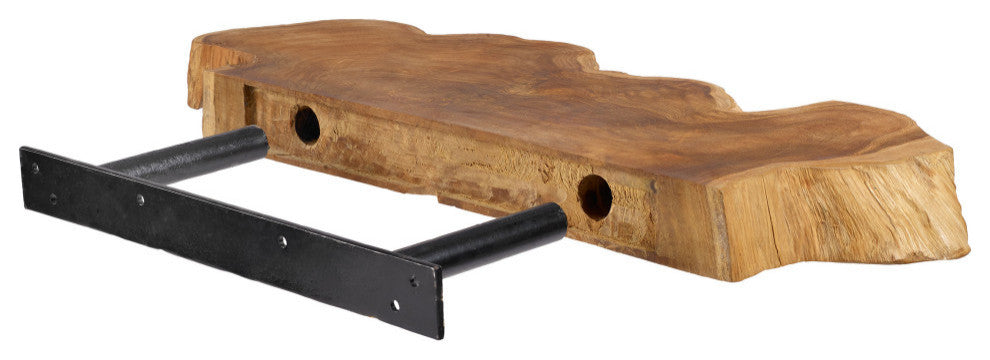 Takara Natural Teak Wood Live Edge Wall Shelf, 19.7x9.8x2in.