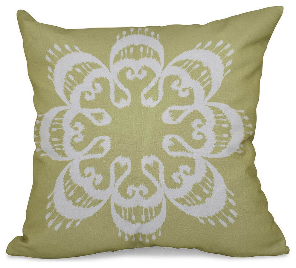 Ikat Mandala, Geometric Print Pillow, Green, 26"x26"