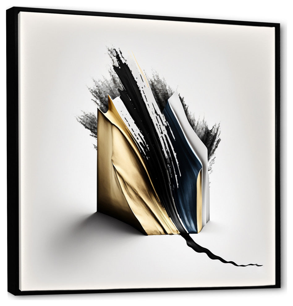 Black And Gold Cubic Expression VI Framed Canvas, 36x36, Black