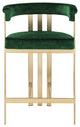 Marcello Upholstered Counter Stool, Green, Velvet, Brushed Brass