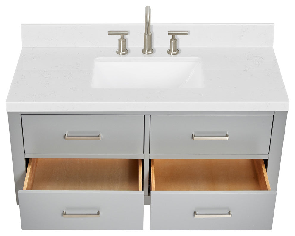 Ariel Hutton 42" Single Rectangle Sink Bathroom Vanity, Carrara Quartz
