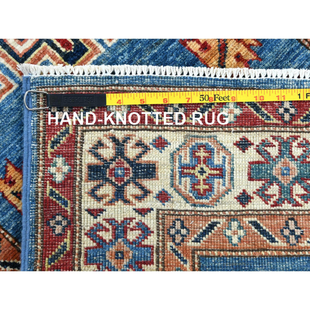 Denim Blue Soft Wool Hand Knotted Afghan Super Kazak XL Runner Rug, 2'6"x33'6"