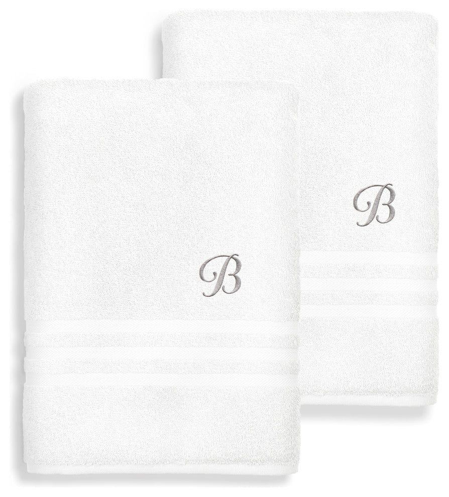 Denzi Bath Sheets With Monogrammed Letter, Set of 2, B