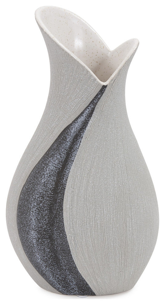 Modern Organic Two Tone Gray Speckle Tall Ceramic Vase
