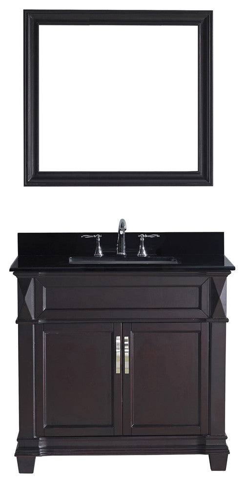 Victoria Single Bathroom Vanity Set, Espresso With Black Galaxy Granite Top, 36"