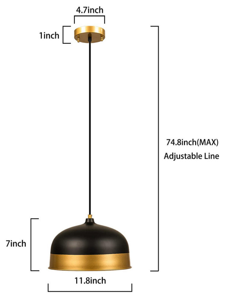 Matte Black and Gold Dome Pendant Light  Slop Ceiling Hanging Lamp