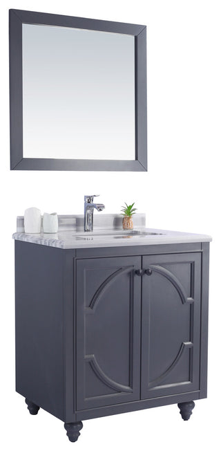 Odyssey, 30" Maple Gray Cabinet With White Stripes Marble Countertop
