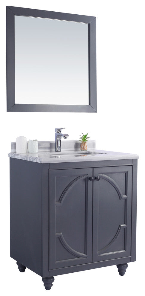 Odyssey, 30" Maple Gray Cabinet With White Stripes Marble Countertop