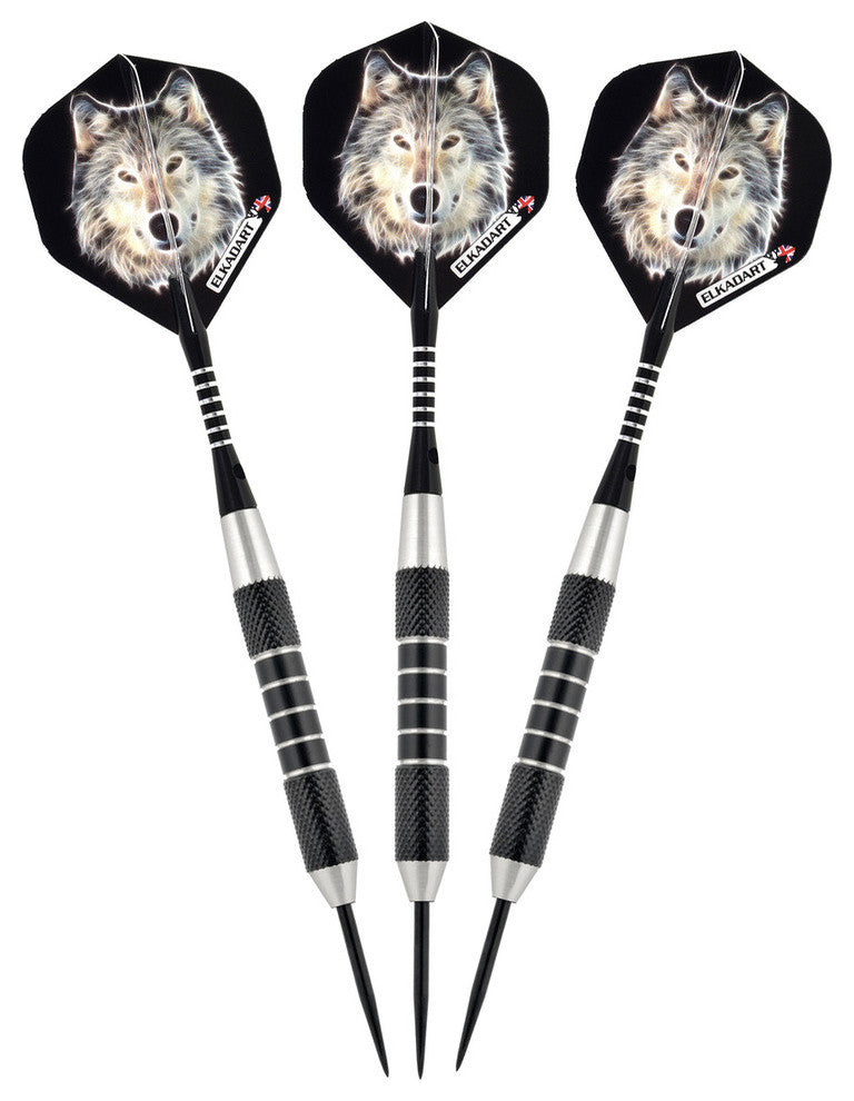 Elkadart Lone Wolf Steel Tip Darts Silver With Black Knurling, 21 Grams