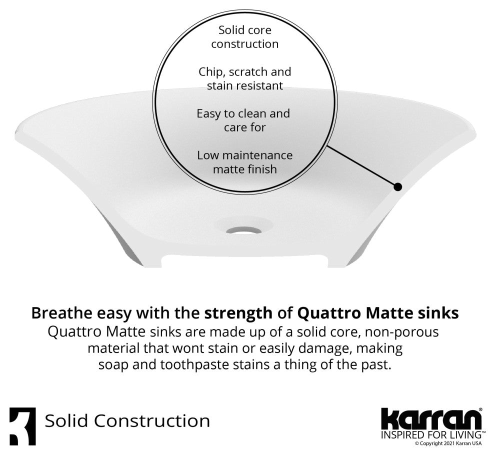 Karran White Acrylic 21" Oval Vessel Sink With Faucet Kit, Matte Black