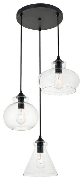Destry 3 Light Pendant, Black And Clear
