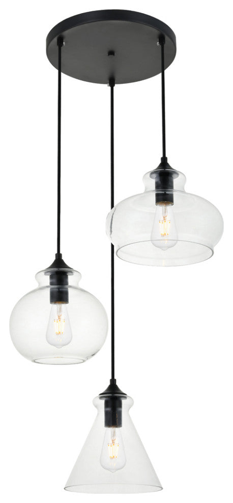 Destry 3 Light Pendant, Black And Clear